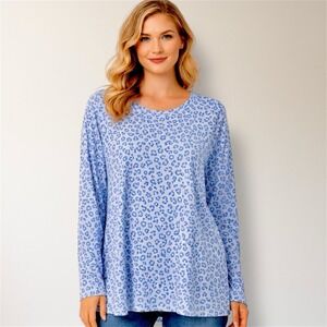 J.‎ Crew M Blue Leopard Print Tunic Cotton Long Sleeve Casual Animal Top NWT